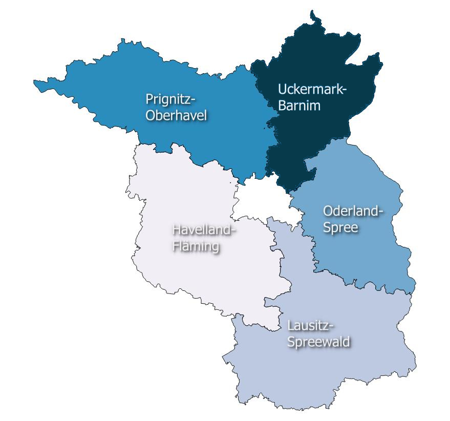 Karte der 5 Planungsregionen in Brandenburg